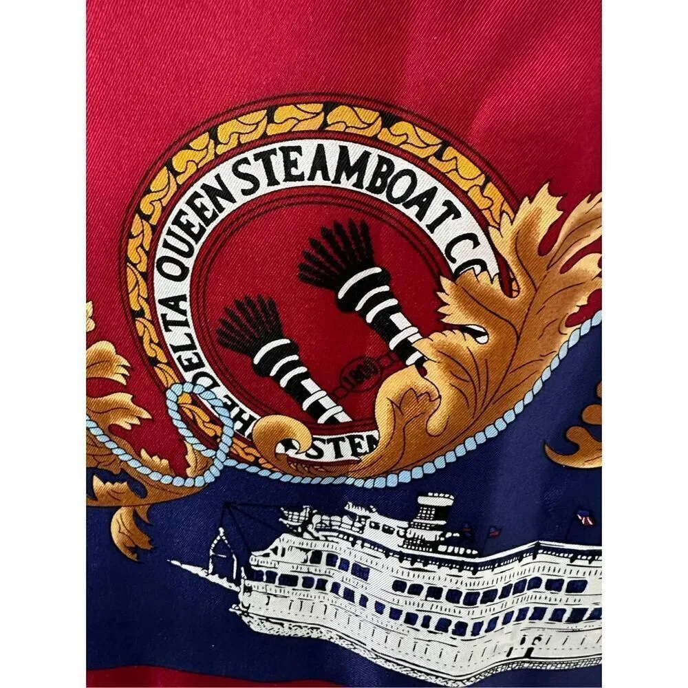 Mississippi Queen 100% silk scarf red blue white gold size 33”   #33-1255